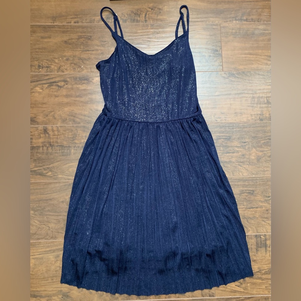 Hollister Navy Blue Sparkly Pleated Mini Dress Medium